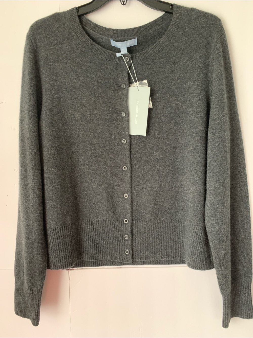 NWT Antonio Melani Cashmere Heater Grey Lindsay Crewneck Sweater Cardigan SizeXL